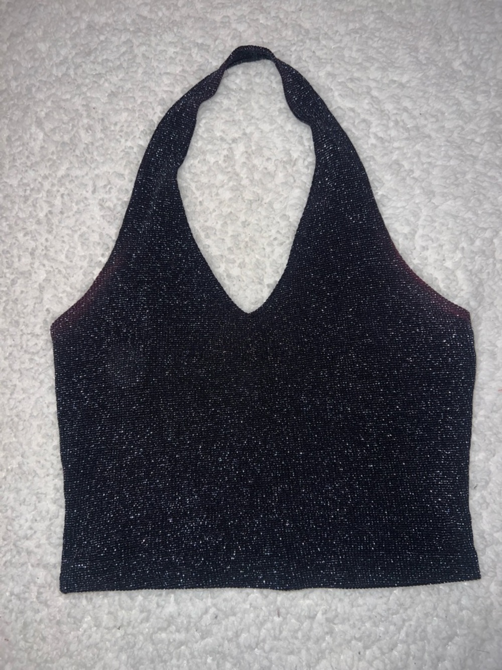 Shimmery Black Halter V-Neck Crop Top